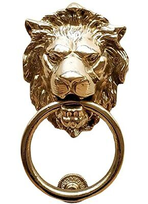 7.5 Large Regency Lions Head Door Knocker, Solid Brass, Gold, Polished Finish