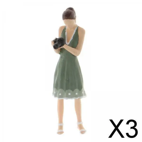 3X 1:64 Mini People Women Figure Doll Resin Model Scenario Building Layout Green