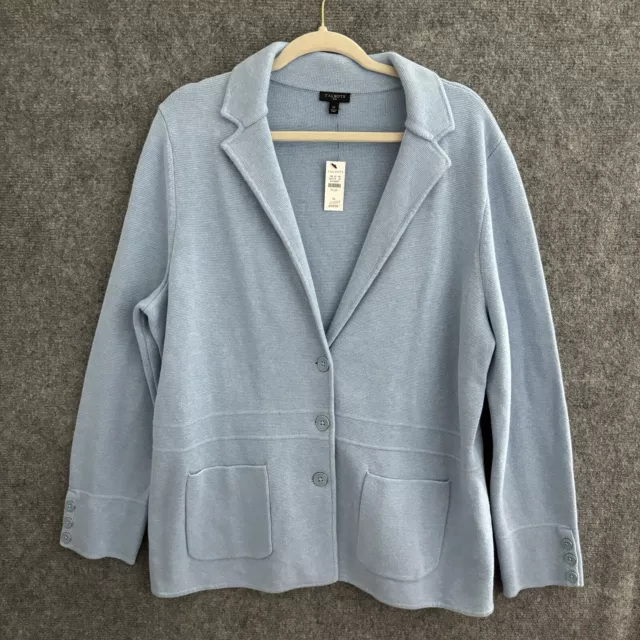 NEW Talbots Blazer Jacket Womens 1X Light Blue Knit Pockets Stretch Cotton Blend
