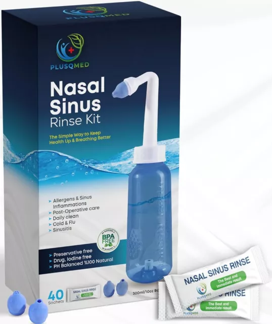 Nasal 300ML Bottle Nose Wash Cleaner with 30 Nasal Wash Salt Packets for Adult