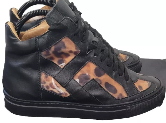 Maison Martin Margiela MM6 Leather Black Leopard High Sneakers - Women’s US 6 3