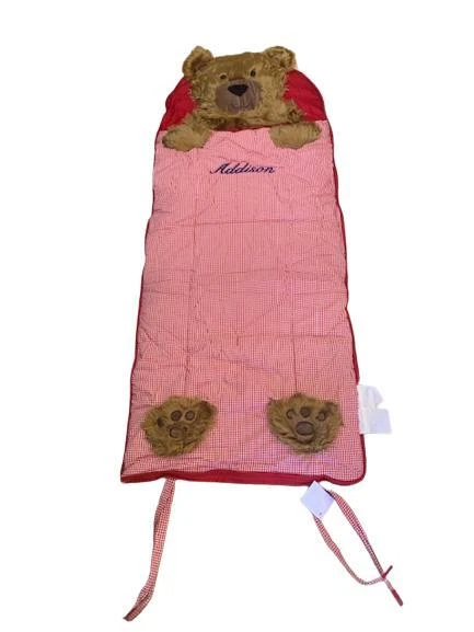 Pottery Barn Kids - Shaggy Bear Sleeping Bag - Monogramed ADDISON - Red Checked