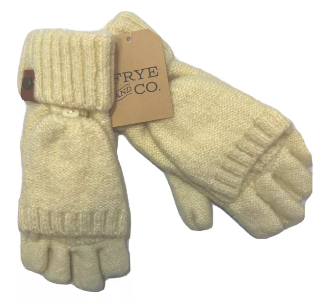 Frye & Co  NWT Womens Butter Creamy Tan Cable Knit Pop Top Mitten Gloves-OSFM