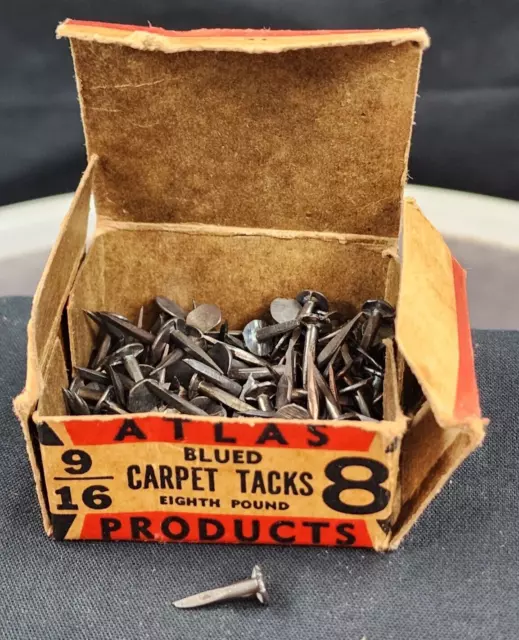Vtg 157 Atlas Blued Carpet Tacks Made in USA 9/16" w original EIGHTH POUND Box