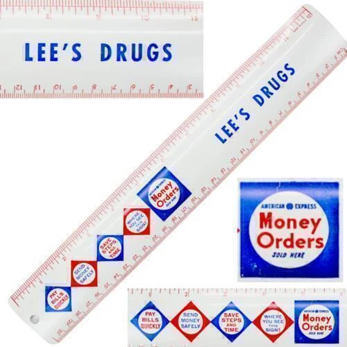 Money Ruler LEE'S DRUGS AMERICAN Express Money Orders Metal Advertising Ruler ...