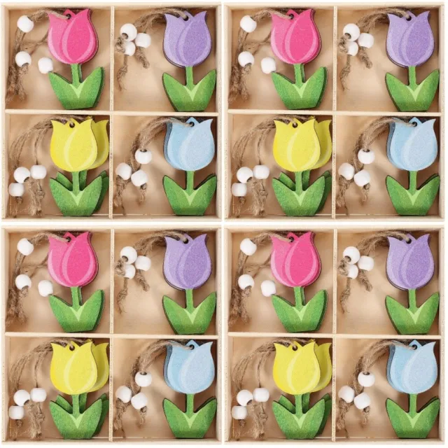 4 scatole pezzi a forma di tulipano in legno per ritagli di legno colorati