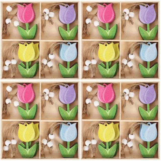 4 scatole pezzi a forma di tulipano in legno per ritagli di legno colorati