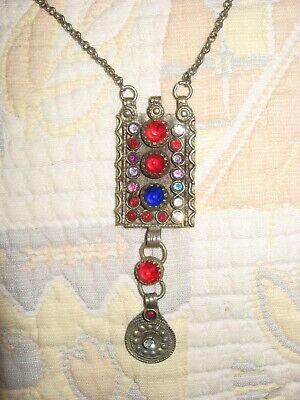 Magnificent silver Bulgarian Revival jewelry/necklace with colored stones - RARE