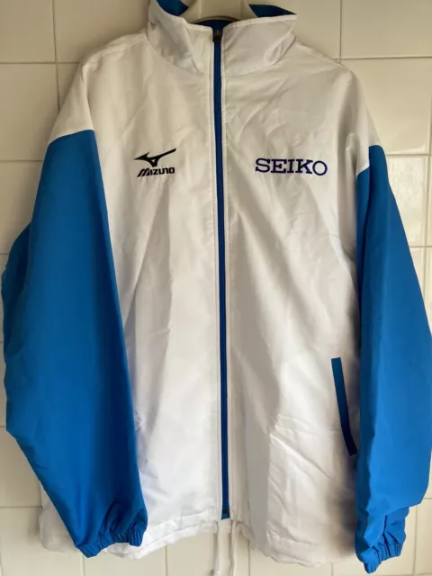 XL 56-58"  Seiko Mizuno Polyester Jacket Lightweight White  & Blue Watches Rare