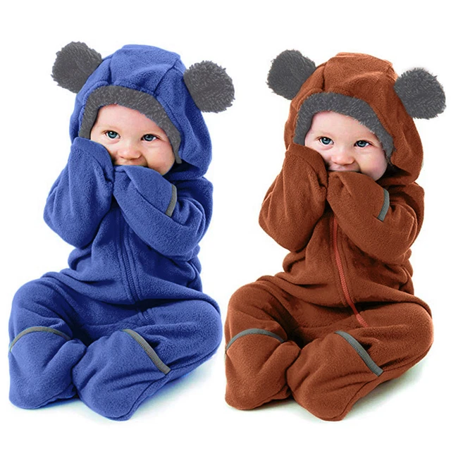 Newborn Infant Baby Boy Girl Bear Ears Footed Hooded Romper Youth Winter Coat