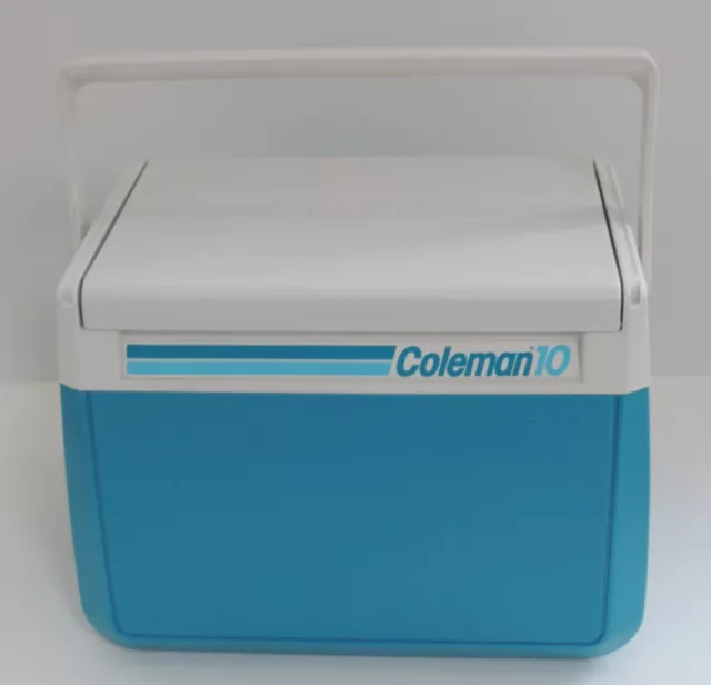 Vintage Coleman 10 Insulated Camper Box Teal Blue Ice Cooler Flip Lid Opening