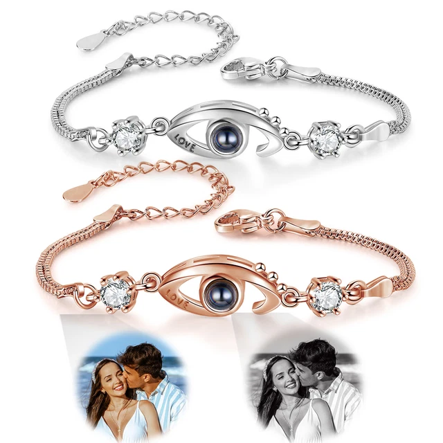 Personalize Women Projection Bracelet Evil Eye Photo Lucky Charm Gift for Mom