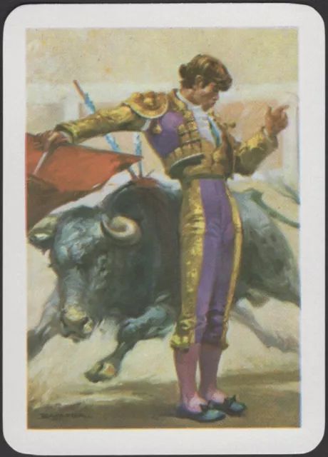 Playing Cards Single Card Old Vintage Wide BULLFIGHTING MATADOR Artist Signed  A