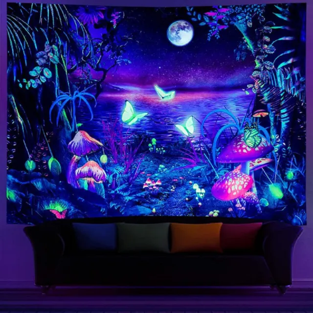 Forest Lakeside Fluorescent Tapestry Yoga Mat Luminous Background for Bedroom