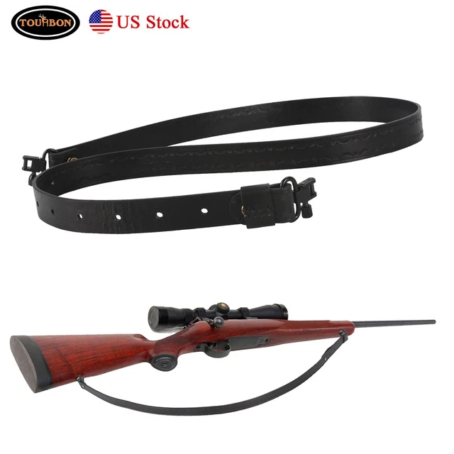 Tourbon Black Leather Rifle Sling 2 Points Shotgun Strap with 1" Swivels in USA