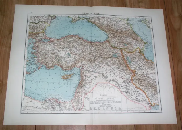 1911 Antique Map Of Anatolia Turkey Ottoman Empire Armenia Palestine Israel Iraq