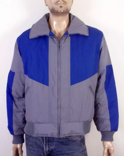 vintage 80s Towncraft Men's Colorblock Gray/Blue Puffer Jacket Full Zip SZ L