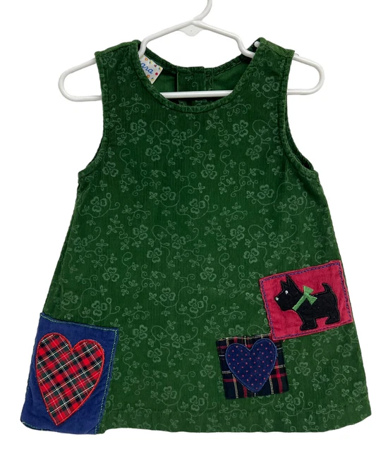 Vintage Samara Neonato Bambina Verde Scuro Floreale Toppe Jumper Abito Taglia 2T