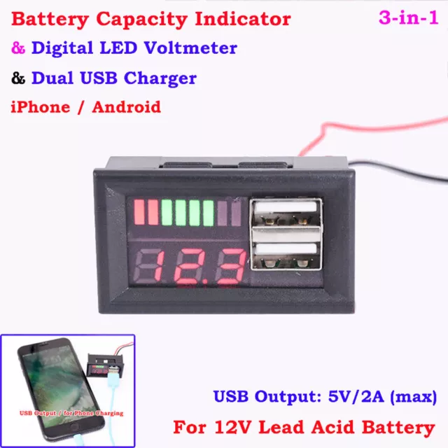 12v Bleiakku Kapazität Indikator Spannung Panel Meter USB Ladegerät Auto Neu