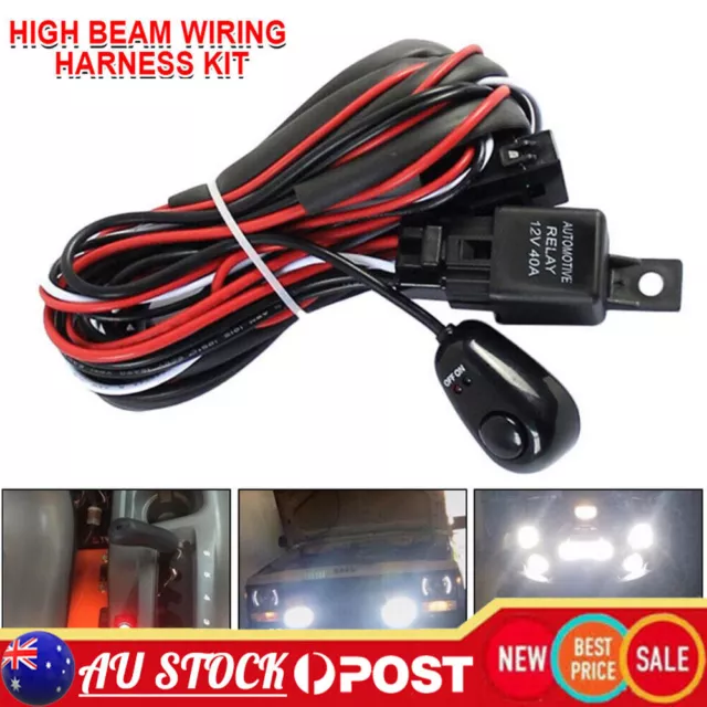 2-Way Wiring Loom Harness Kit 12V Relay Rocker Switch 40A Fuse For LED Light Bar