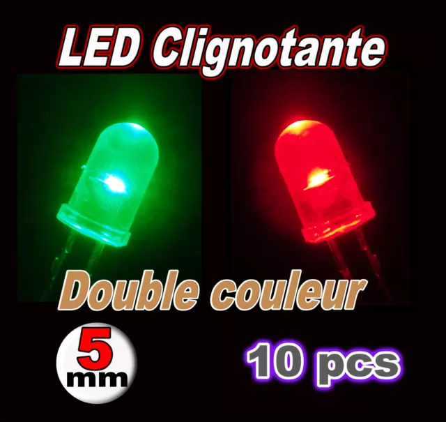 473# LED 5mm Rouge  vert clignotante 10pcs + résistance - red / green flashing