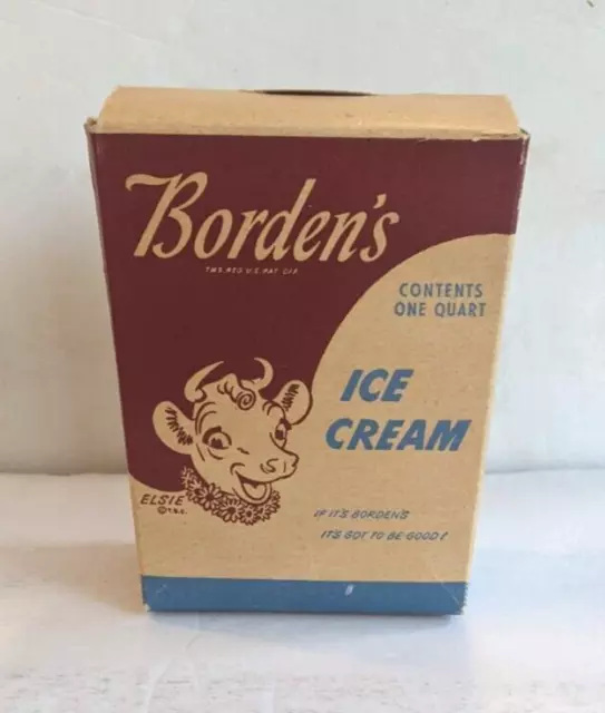 1940'S Bordens Elsie The Cow 1 Quart Ice Cream Cardboard Container Unused Vg