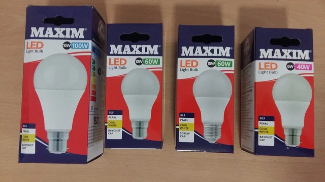 Maxim LED GLS Bulbs 6w 10w 16w BC B22 ES E27 Cool White 4000K  40w 60w 100w
