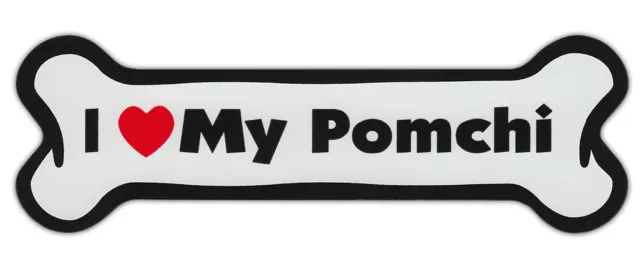 Dog Bone Shaped Car Magnets: I LOVE MY POMCHI (POMERANIAN CHIHUAHUA)