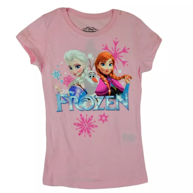 Disney Frozen Trio Elsa Anna Olaf Graphic Girls Kids Pink Tshirt Tee