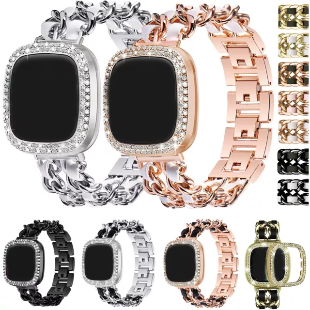 Für Fitbit Versa 3 4 & Sense 2 Edelstahl Metall Armband+PC Diamant Schutz Hülle