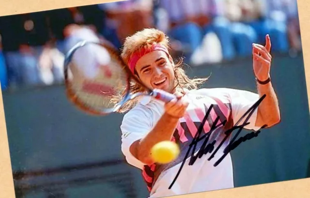 Andre AGASSI  (1) Autogramm Bild - Print Copy - 18 x 13 + Signierte TENNIS - AK