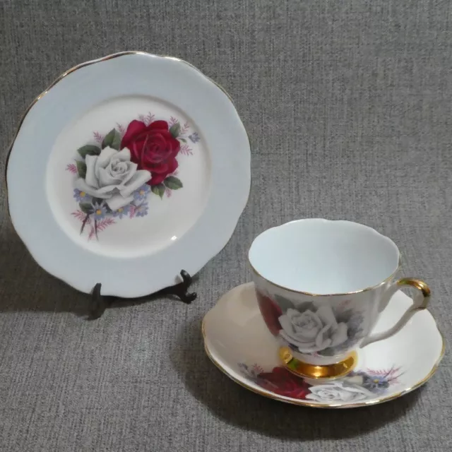 Queen Anne Bone China England "Duet" Rose Cup Saucer Side Plate