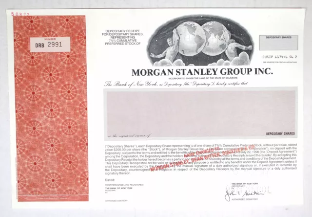 Morgan Stanley Group Inc., 1997. Specimen 7 3/4% Depositary Receipt. XF-AU