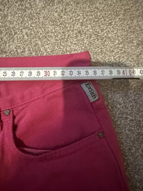 Pantaloni jeans couture rosa Versace taglia 31 logo nuovi con etichette dritti 3