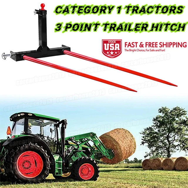1 Tractors 3 Point Trailer Hitch Quick Attach Bale Spear + 49” Hay Bale Spear