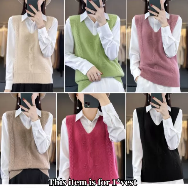 Women Knitted Vest Tank V-neck Waistcoat Faux Cashmere Gilet Sleeveless Sweater