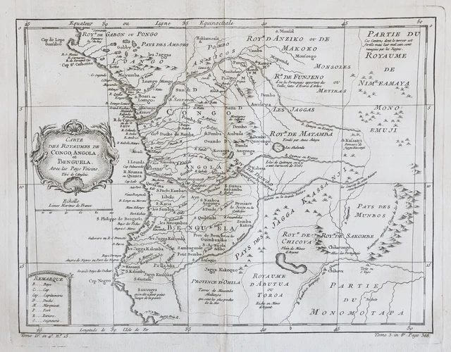 Angola Congo Africa West Africa Map Card Copperplate Engraving Bellin