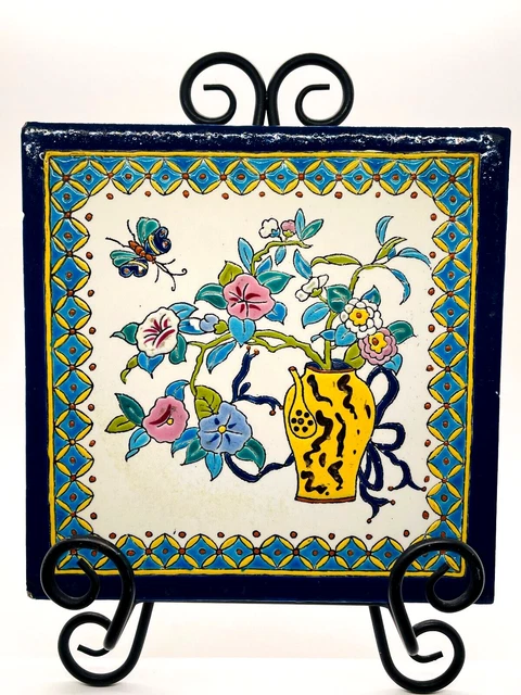 Antique Creil Montereau Faience Glazed Tile  8"x 8" From France
