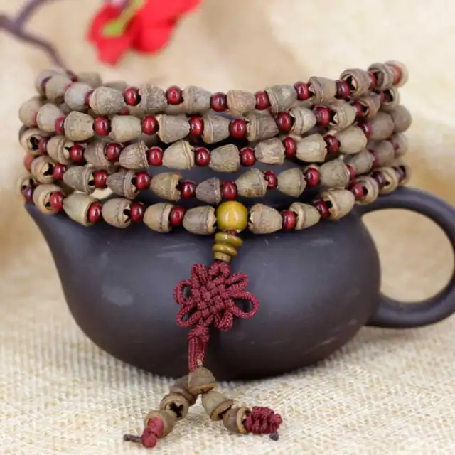 108 Rudraksha beads Cuff Men Mala Buddha Lucky Bracelet Elegant Taseel