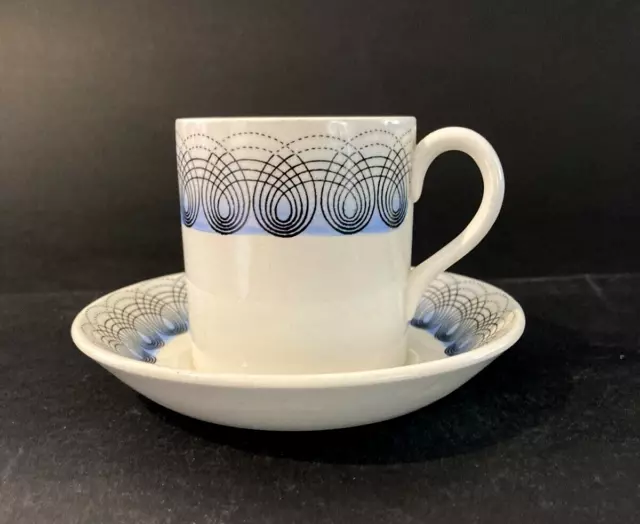 WEDGWOOD  ERIC RAVILIOUS PERSEPHONE PATTERN COFFEE CUP & SAUCER - BLUE- c1950