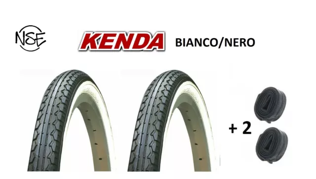 2  Copertoni-Pleumatici Per Bici 20 X 1.75 Bianco E Nero Olanda + 2 Camere Bici