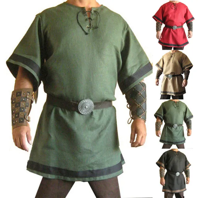Camicia uomo medievale rinascimentale tunica vichingo cavaliere pirata vintage guerriero LARP,