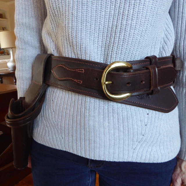 DON HUME 32" Leather Belt W Pistol Holster H216 126 & 12 Bullet Loop Holder