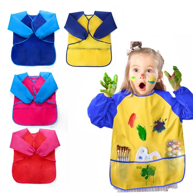 Children Kids Long Sleeve Apron Drawing Painting Waterproof Smock Craft Art Bib-