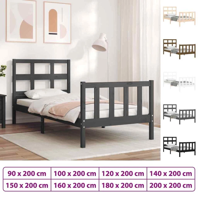 Estructura de cama con cabecero madera maciza negro vidaXL