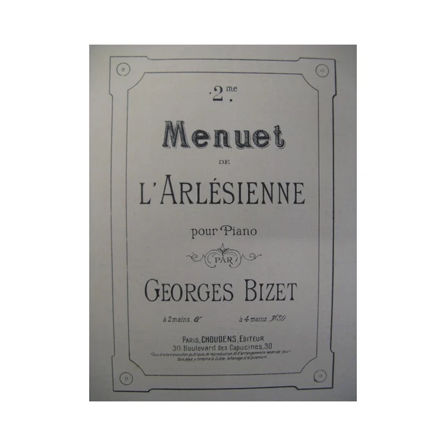 BIZET Georges L'Arlésienne Menuet Piano 4 mains 1925