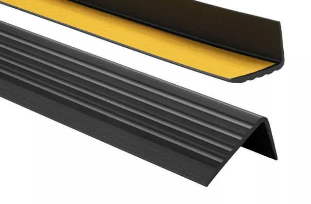 Nez de marche profil d’angle PVC autoadhésif 41x25mm antidérapant 70-200cm Noir