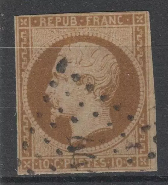 FRANCE  N° 9 a " LOUIS-NAPOLEON 10c  BISTRE-BRUN 1852 " OBLITERE A VOIR N904
