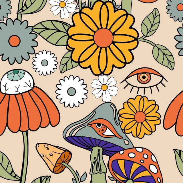 Floral Peel and Stick Wallpaper Boho Mushroom Removable Wallpaper 17.7 in X 118