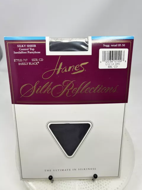 Hanes Silk Reflections Barely Black Control Top Pantyhose Sandalfoot Sz CD #717